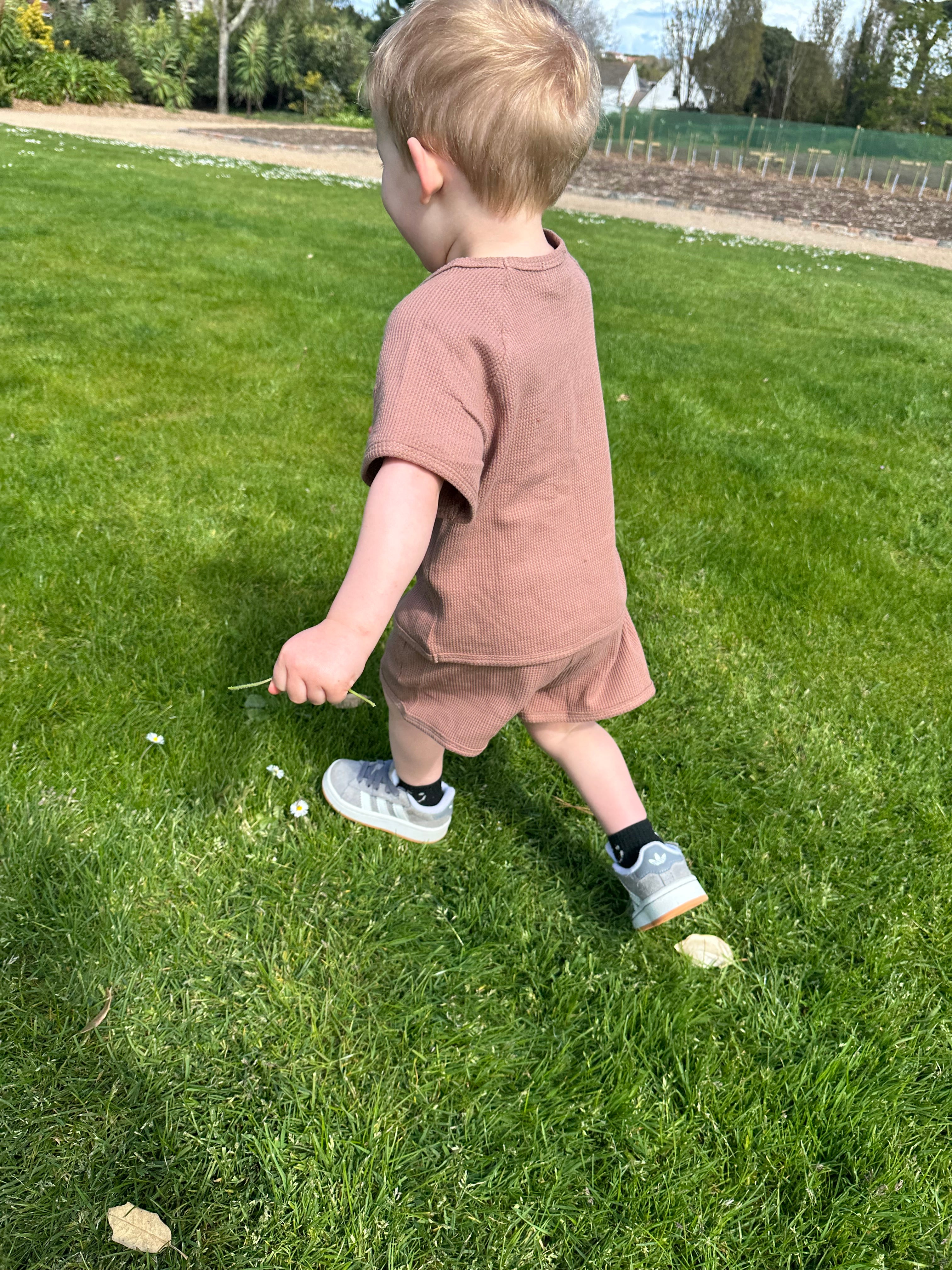 Mocha waffle short and tee set