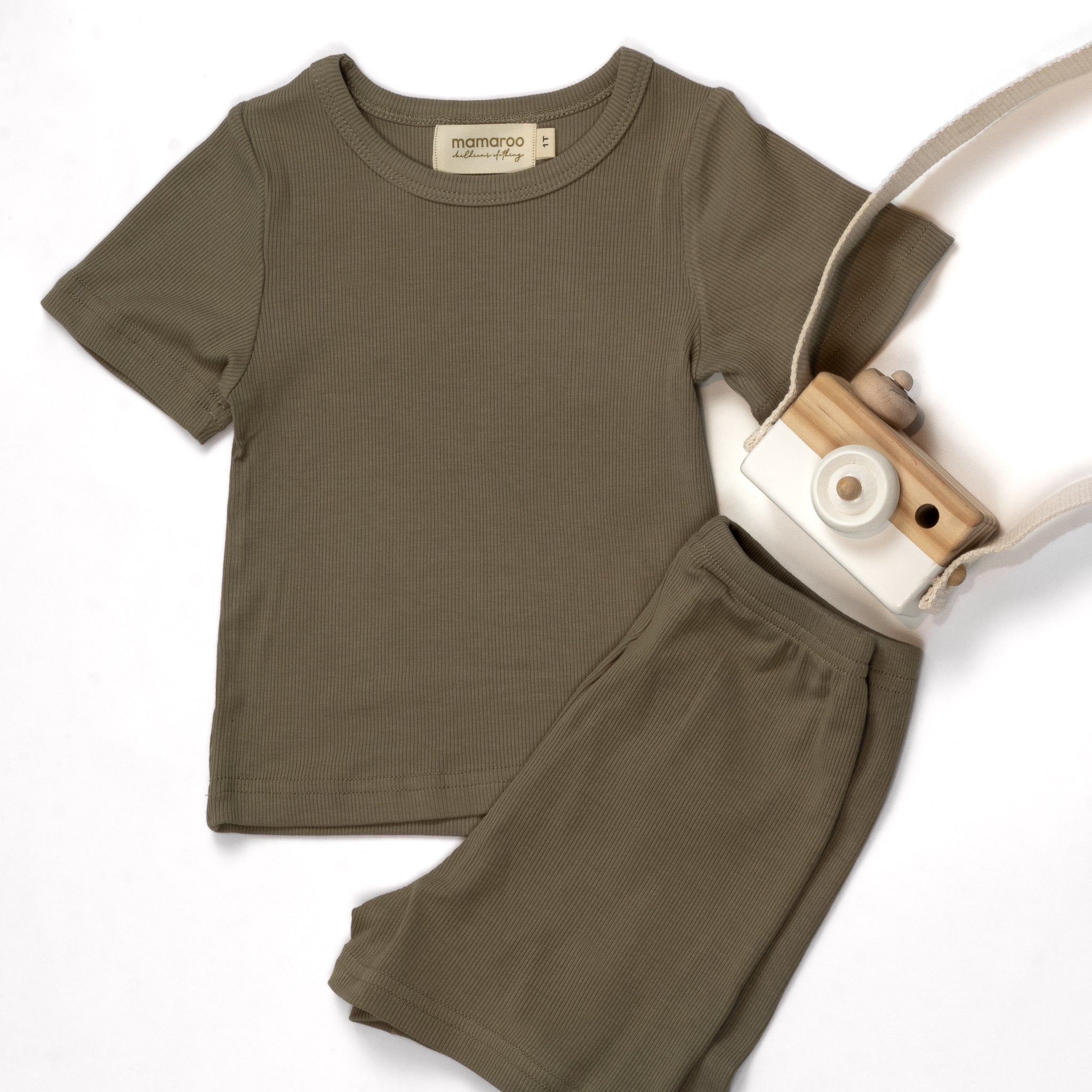 Ribbed short set - olive